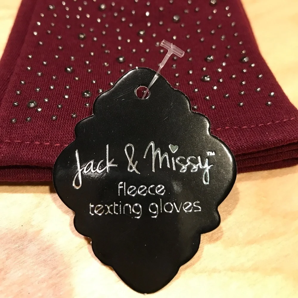 Burgundy Bling Fleece Texting Gloves